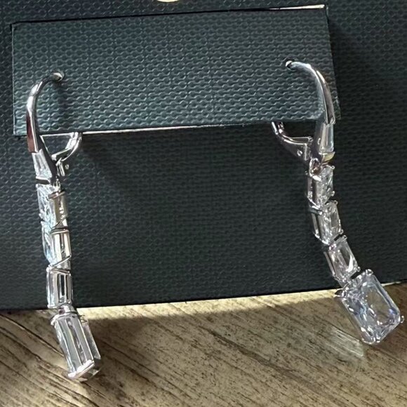 ADRIANA ORSINI New Rhodium Plated & Cubic Zirconia Linear Drop Earrings - Picture 2 of 6